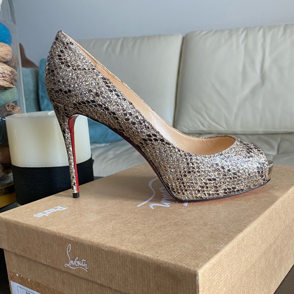 Glitter Python Peep Toe Louboutin Heels Pumps Very Prive